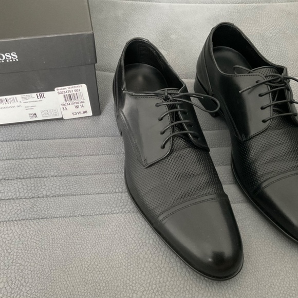 BOSS ITALIAN-MADE LEATHER  BRODERS. BLACK SHOES - Picture 9 of 12